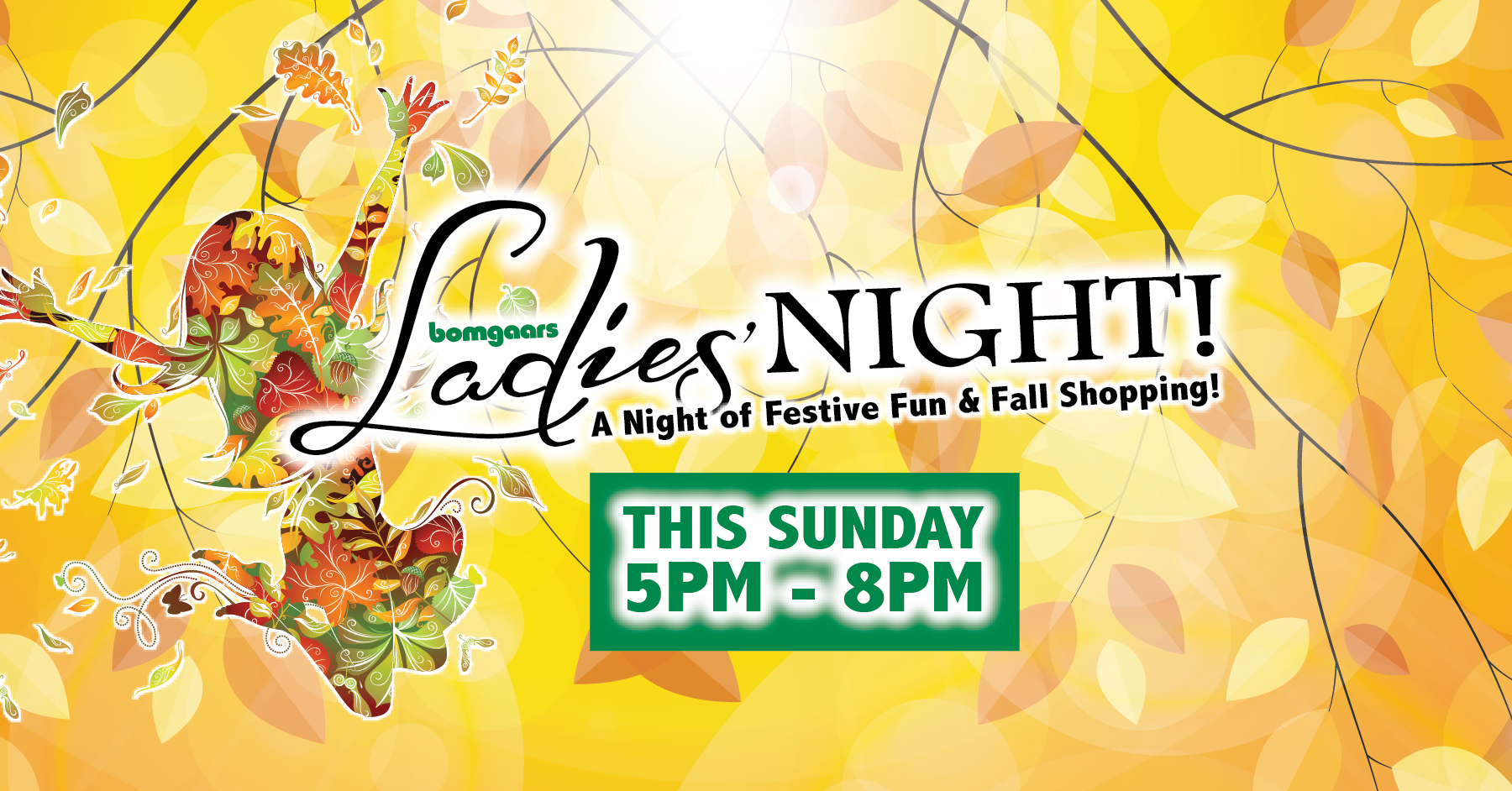 Bomgaars logo with fall leaves.