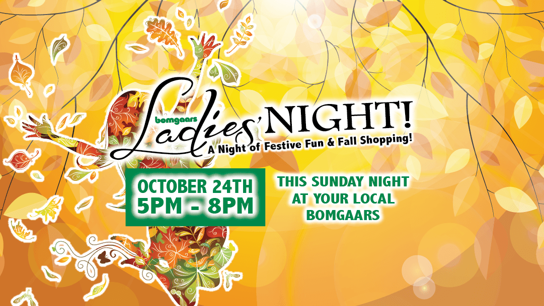 Image of Bomgaars artwork promoting Ladies Night schedu